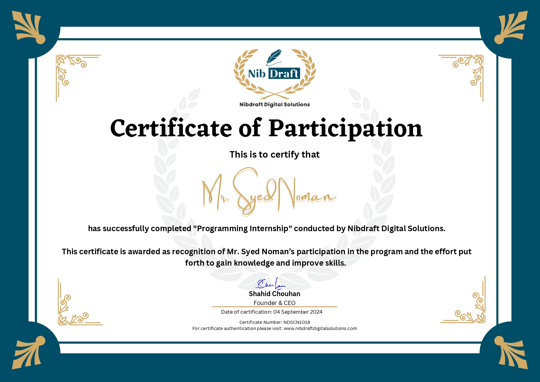 NDSCN1018: Mr. Syed Noman